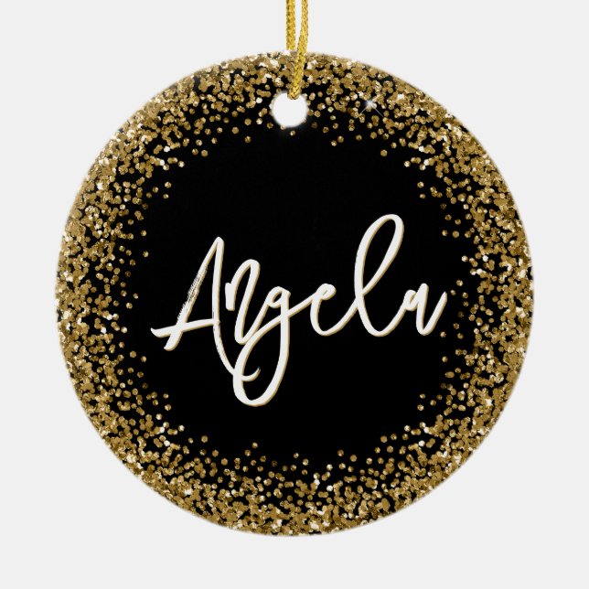 Faux Gold Glitter Black Photo Keramik Ornament (Vorne)