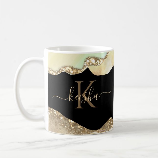 Faux Gold Glitter & Pastel Waves Bling Kaffeetasse (Links)