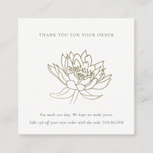 FAUX-GOLD-LOTUS-BLUMEN-LOGO-EINKAUFEN-DANKE QUADRATISCHE VISITENKARTE