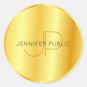 Faux-Gold-Metalloptik Elegante Monogramm-Vorlage Runder Aufkleber