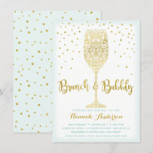 Faux Gold & Mint Brunch & Bubbly Brautparty Einladung