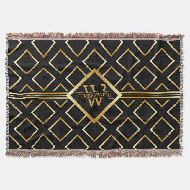 Faux Gold Monogram - Black and Gold Decke (Vorderseite)