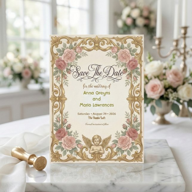 Faux Gold Ornate Baroque Floral Frame Save The Date (Von Creator hochgeladen)