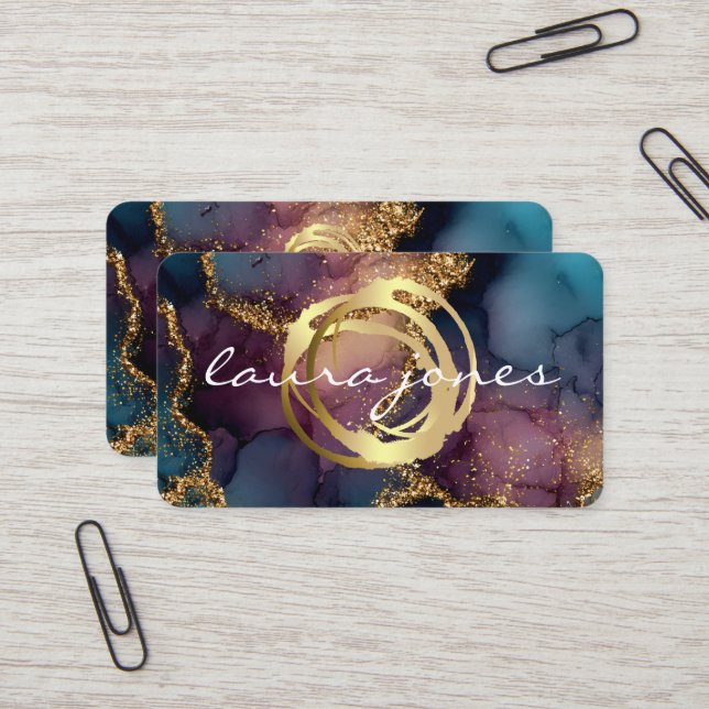 Faux Gold Painted Circle Designer Business Card Visitenkarte (Vorderseite/Rückseite Beispiel)