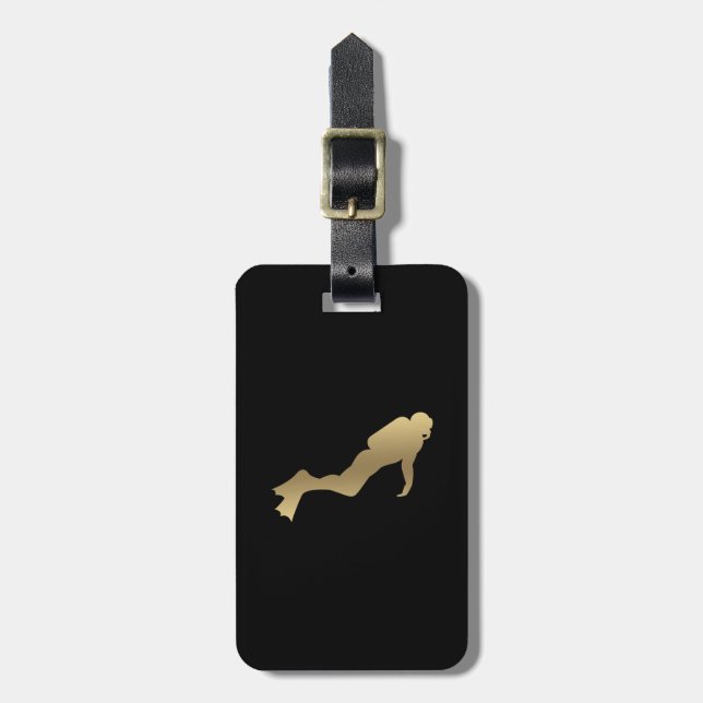 Faux Gold Scuba Diver Luggage Tag Gepäckanhänger (Vorderseite vertikal)