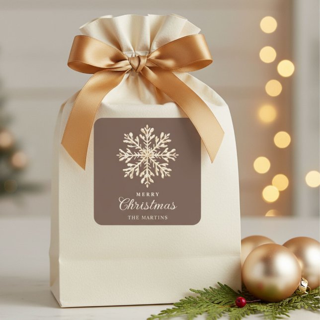Faux Gold Snowflake Brown Custom Holiday Quadratischer Aufkleber (Von Creator hochgeladen)