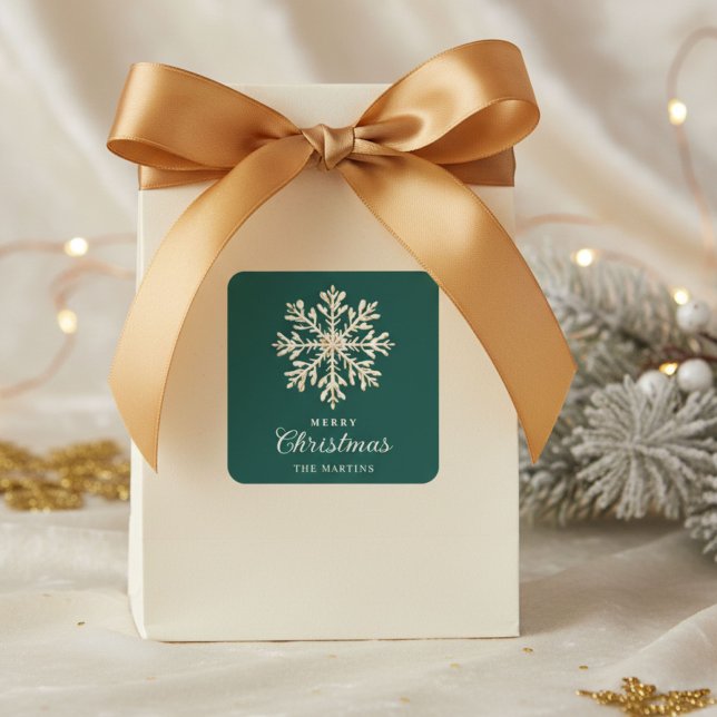 Faux Gold Snowflake Emerald Custom Holiday Quadratischer Aufkleber (Von Creator hochgeladen)