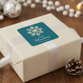Faux Gold Snowflake Teal Custom Holiday Quadratischer Aufkleber
