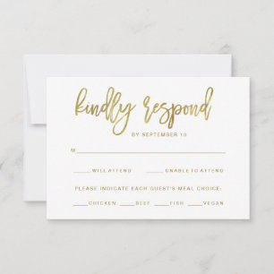 Faux-Gold-Typografie Menüwahl-RSVP RSVP Karte