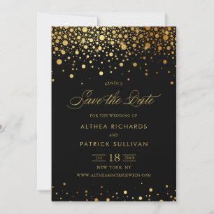 Faux Goldfolie-Konfetti-Punkte Schwarz Save the Date