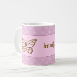 Faux-Goldfolien-Look Schmetterling auf lila Färbun Kaffeetasse