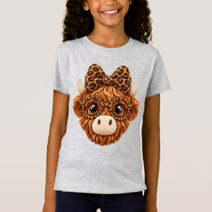 Faux-Häkelgarn Highland-Kuh Leopard Coquette T-Shirt