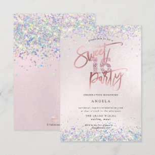 Faux-Hologramm Sweet 16 mit Strass-Diamant-Blush Einladung