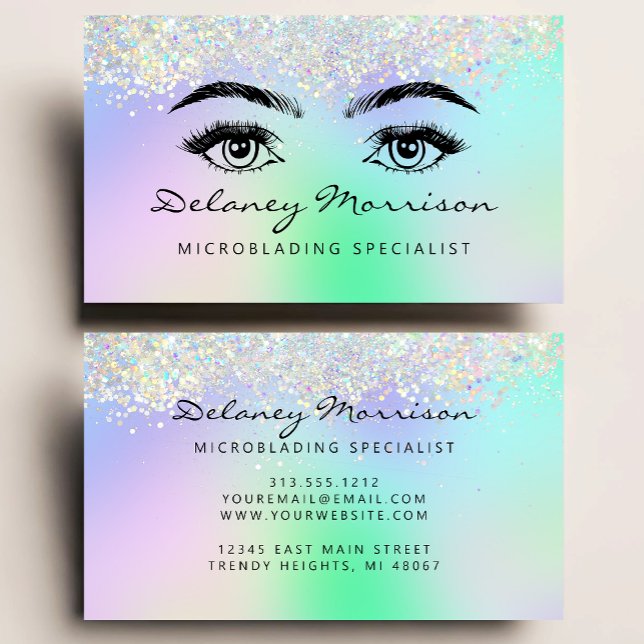Faux Holographic Glitter Eyes Microblading Visitenkarte (Von Creator hochgeladen)