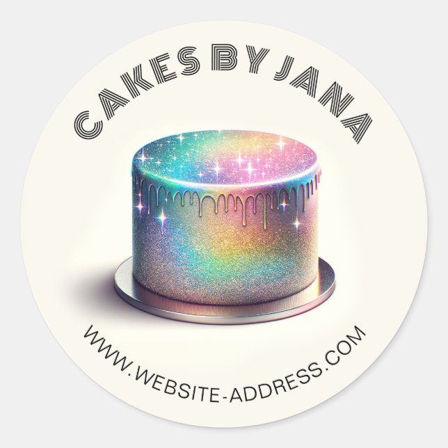 Faux Holographic Rainbow Glitter Cake Bakery Runder Aufkleber (Vorderseite)