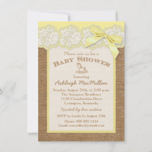FAUX Jute Ivory Spitze, Gelbe Babyparty-Einladung Einladung