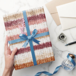 Faux-Knit Rot Pink Weiß Orange Streifen Geburtstag Geschenkpapier