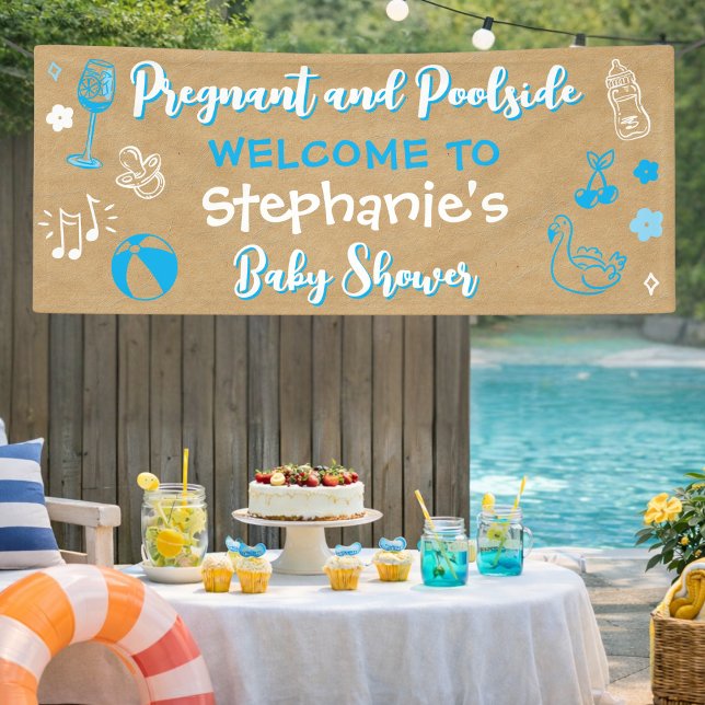 Faux Kraft Paper Pool Summer Baby Shower Banner (Von Creator hochgeladen)