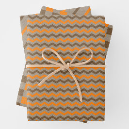 Faux Kraft Paper w/ Dark Brown & Orange Patterns Geschenkpapier Set