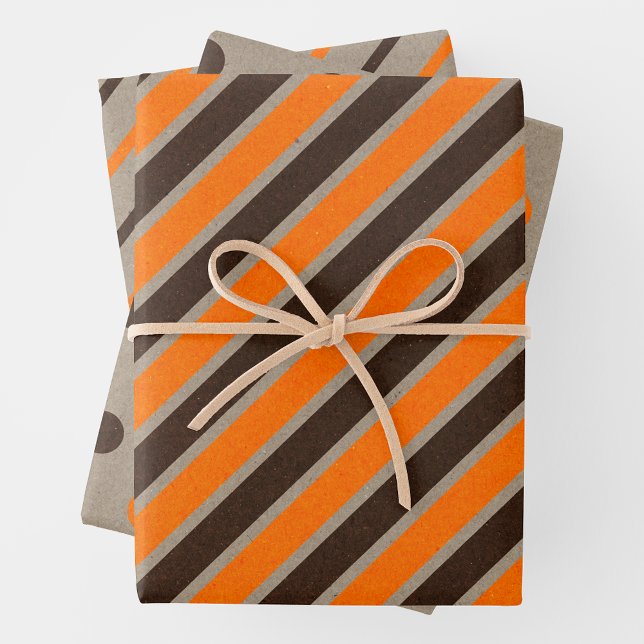 Faux Kraft Paper w/ Dark Brown & Orange Patterns Geschenkpapier Set (Faux Brown Kraft Paper w/ Dark Brown & Orange Patterns)