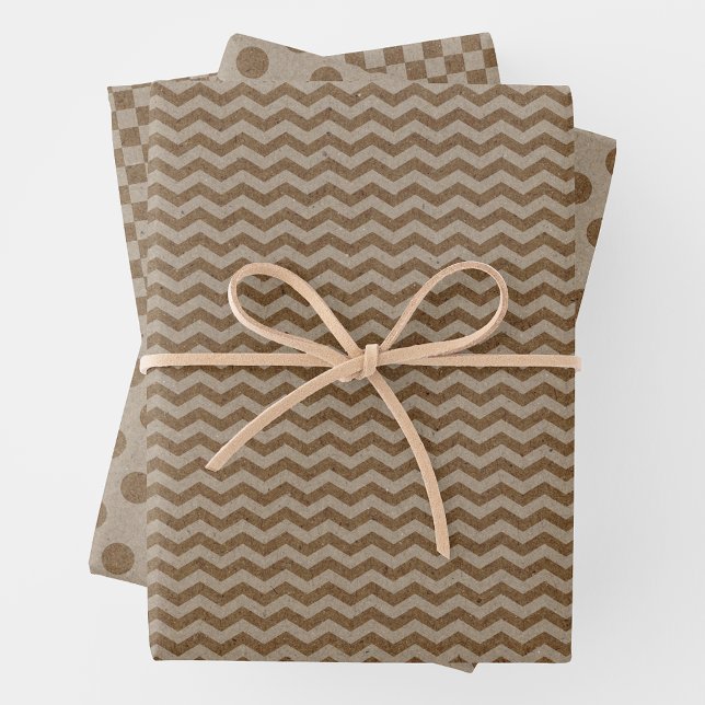 Faux Kraft Paper w/ Dark Faux Kraft Paper Patterns Geschenkpapier Set (Faux Kraft Paper w/ Dark Faux Kraft Paper Multi-Patterns)