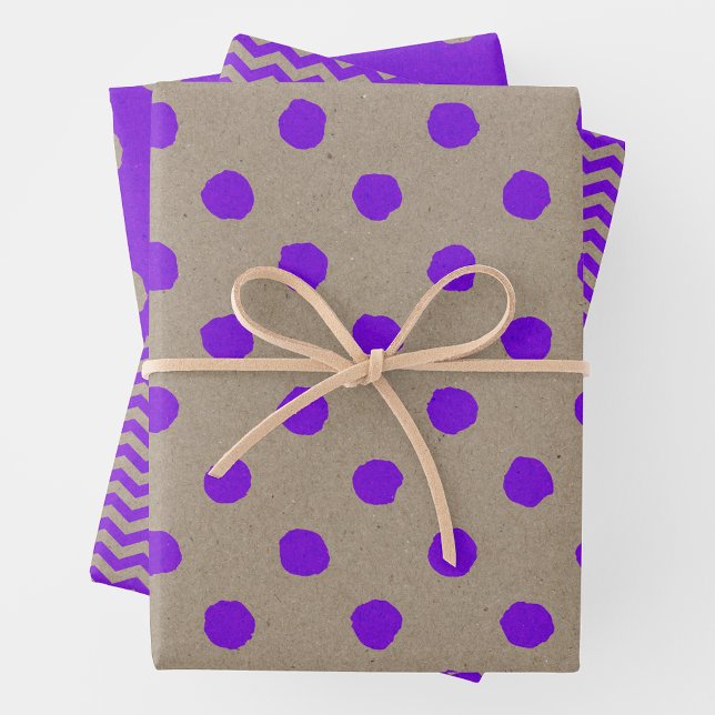 Faux Kraft Paper w/ Purple Multi-Patterns Geschenkpapier Set (Faux Kraft Paper w/ Purple Fun & Cute Multi-Patterns)