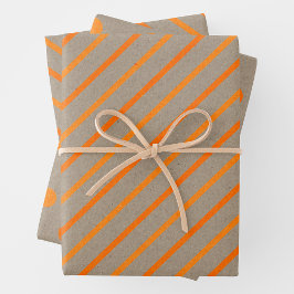 Faux Kraft Paper With Orange Stripes & Polka Dots Geschenkpapier Set