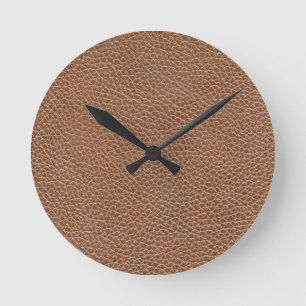 Faux Leather Natural Brown Runde Wanduhr