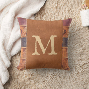 Faux-Leder-Vintage-Antiquariat-Buch-Monogramm Kissen