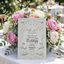 Faux Letterpress Swans Formal Black Tie Wedding Einladung