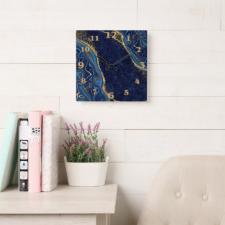 Faux Marble Navy Gold Shades Quadratische Wanduhr