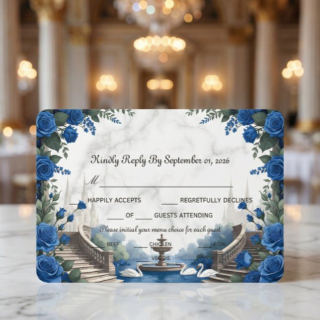 Faux Marble & Watercolor Blue Rose Garden RSVP Karte (Von Creator hochgeladen)