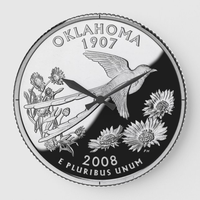 Faux Oklahoma State Quarter Clock Große Wanduhr (Vorderseite)