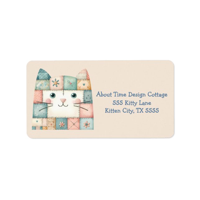 Faux Patchwork Pastel Cottage Kitty Face Adressaufkleber (Vorne)