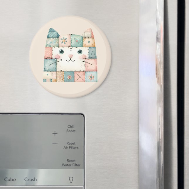 Faux Patchwork Pastel Cottage Kitty Face Magnet (In Situ (Kühlschrank))