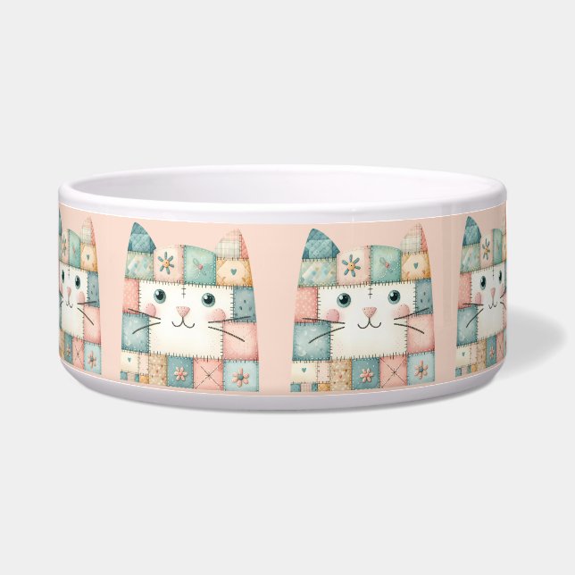 Faux Patchwork Pastel Kitty Cottage Napf (Links)