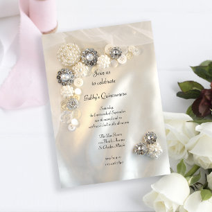 Faux-Perlen- und Diamantknöpfe Quinceañera-Party Einladung