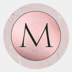 Faux Pinkfolie - Roségold Marmor Monogramm Runder Aufkleber