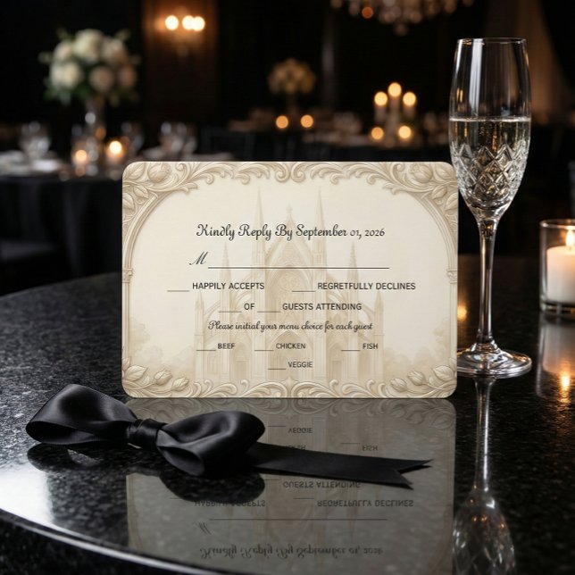 Faux Relief Stone Cathedral Sketch Formal RSVP Karte (Von Creator hochgeladen)