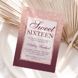 Faux rose gold glitter burgundy chic Sweet 16 Einladung<br><div class="desc">A modern,  pretty chic and elegant faux rose gold glitter shower ombre with pastel burgundy color block Sweet 16 birthday party invitation with rose gold ombre pattern fading onto a pink background with and elegant rose gold frame Perfect for a princess Sweet sixteen.</div>