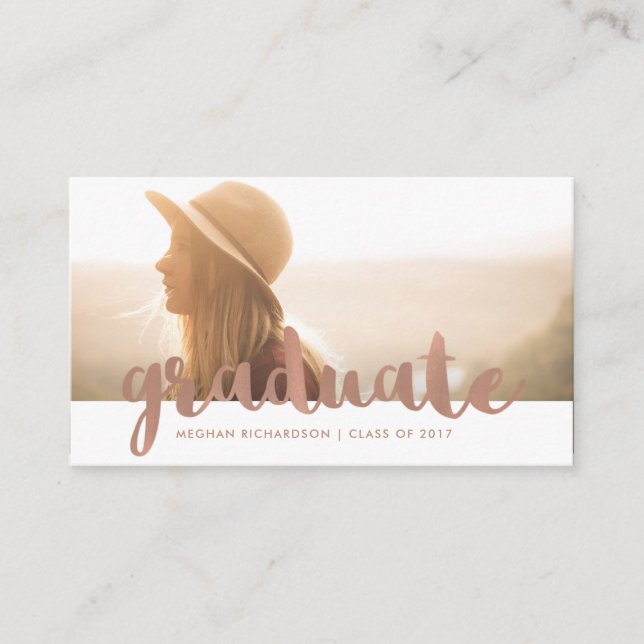 Faux Rose Gold Graduation Photo Insert Name Card Telefonnummerkarte (Vorderseite)