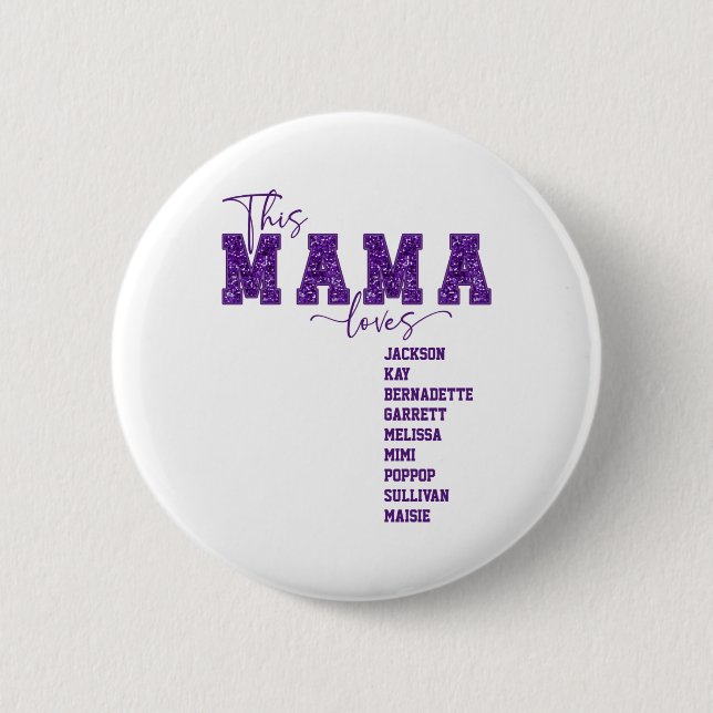 Faux Sequin Varsity Font This Mama Loves  Button (Vorderseite)