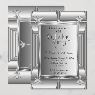 Faux-Silber-Chrom-Metall-Look Geburtstagsfeier  Einladung