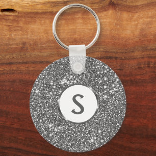Faux-Silber-Glitter-Textur-Look & individuelles Mo Schlüsselanhänger