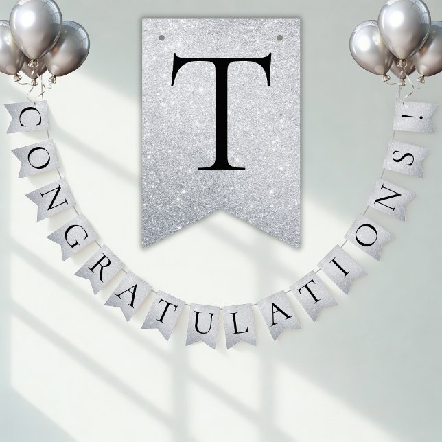 Faux Silver CONGRATULATIONS! Customizable Party Wimpelkette (Von Creator hochgeladen)