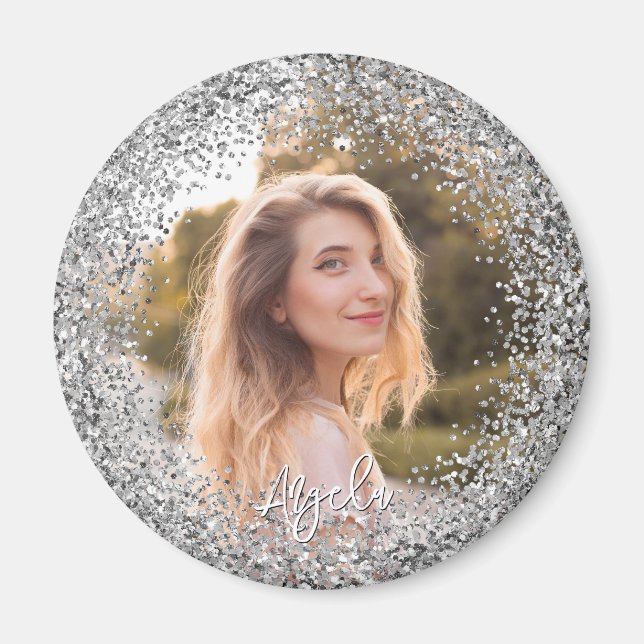 Faux Silver Glitter Photo Magnet (Vorne)