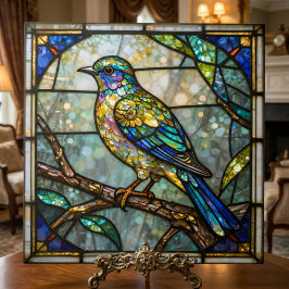 Faux Stained Glass Colorful Bird Mosaic Nature Art Fliese