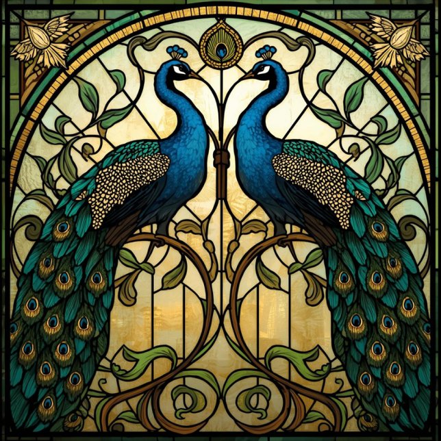 Faux Stained Glass Twin Mirrored Peacocks Seidenpapier (Von Creator hochgeladen)