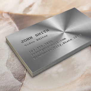 Faux Stainless Steel Video Editor Business Card Visitenkarte
