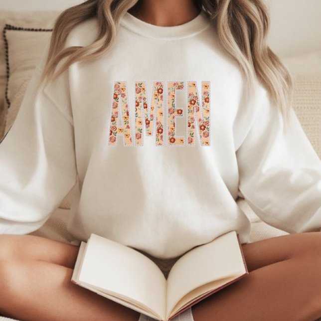 Faux Stitched Floral “Amen” Christian Sweatshirt (Von Creator hochgeladen)